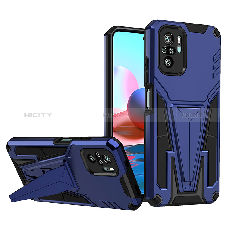 Funda Bumper Silicona y Plastico Mate Carcasa con Soporte MQ1 para Xiaomi Redmi Note 10S 4G Azul