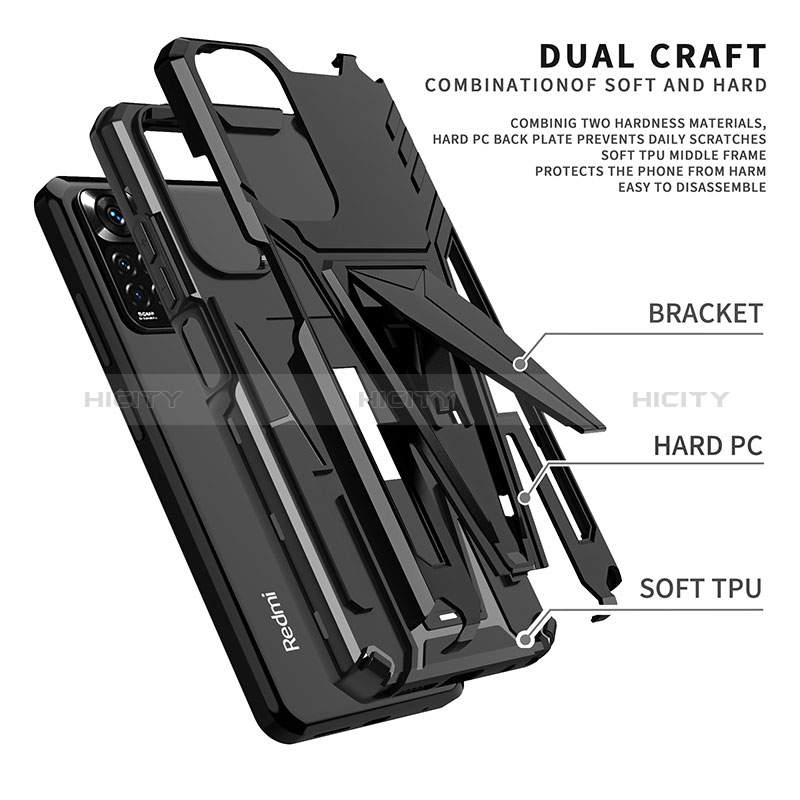 Funda Bumper Silicona y Plastico Mate Carcasa con Soporte MQ1 para Xiaomi Redmi Note 11 4G (2022)