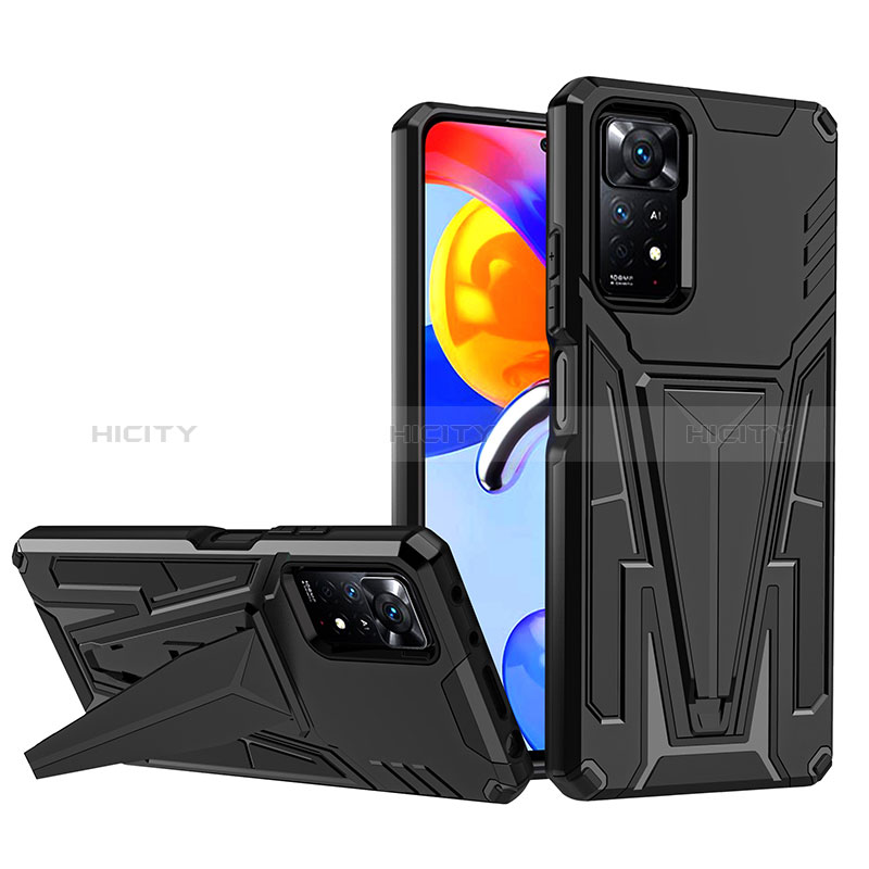 Funda Bumper Silicona y Plastico Mate Carcasa con Soporte MQ1 para Xiaomi Redmi Note 11 Pro 4G Negro