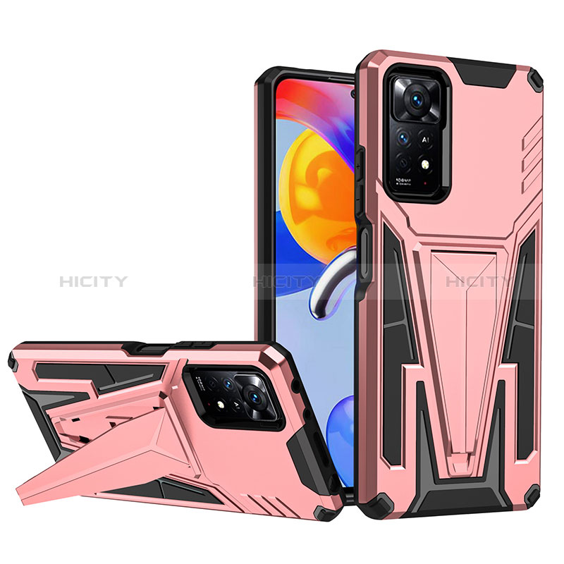 Funda Bumper Silicona y Plastico Mate Carcasa con Soporte MQ1 para Xiaomi Redmi Note 11 Pro 5G Oro Rosa