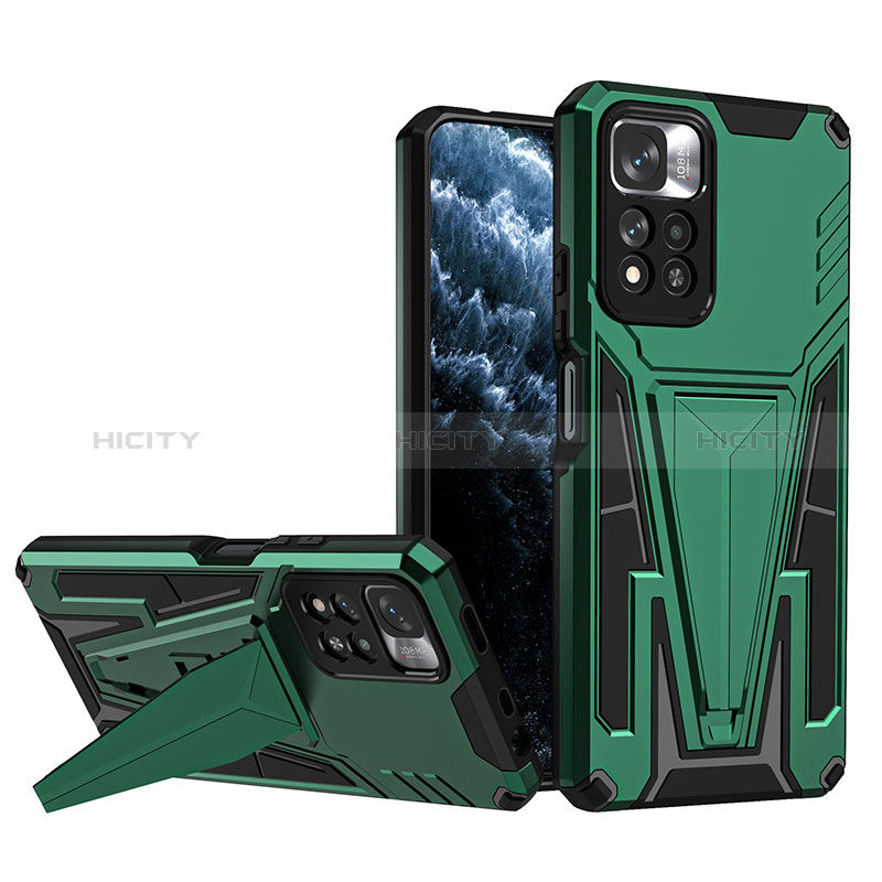 Funda Bumper Silicona y Plastico Mate Carcasa con Soporte MQ1 para Xiaomi Redmi Note 11 Pro+ Plus 5G