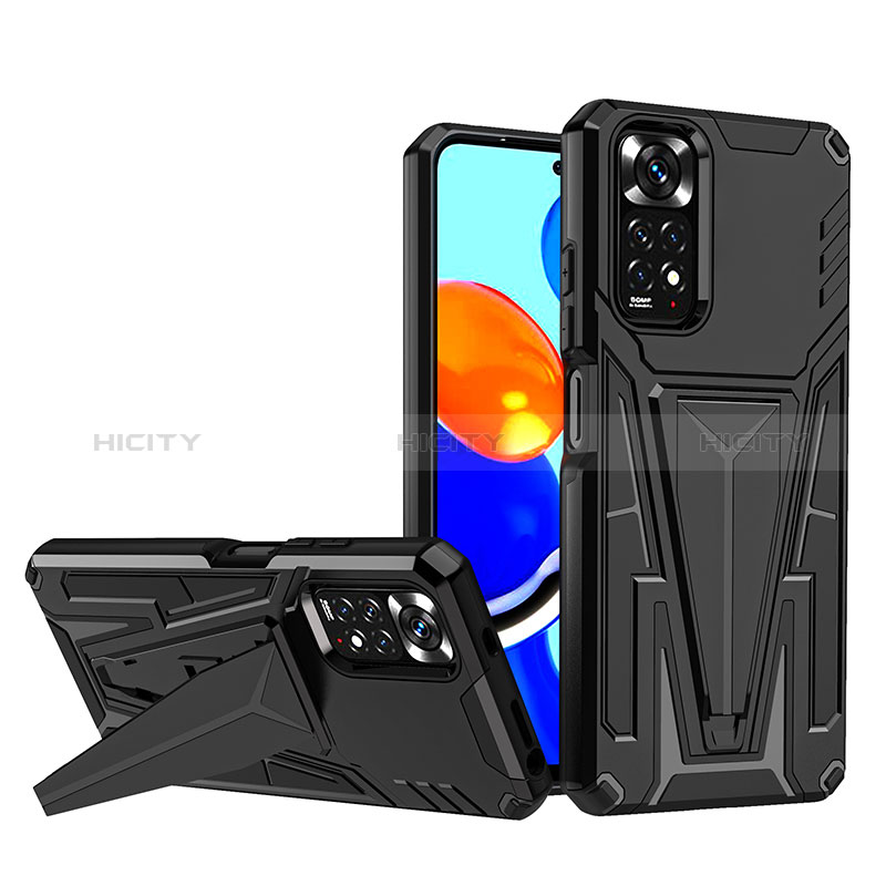 Funda Bumper Silicona y Plastico Mate Carcasa con Soporte MQ1 para Xiaomi Redmi Note 11S 4G Negro