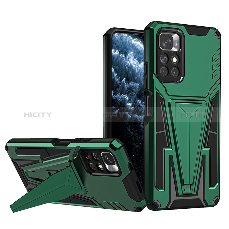 Funda Bumper Silicona y Plastico Mate Carcasa con Soporte MQ1 para Xiaomi Redmi Note 11S 5G Verde