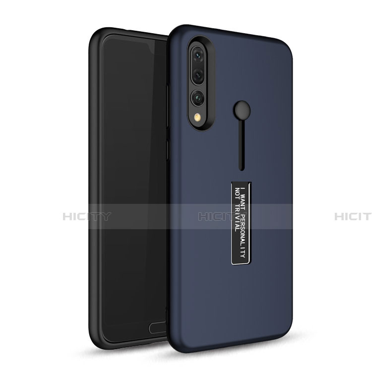 Funda Bumper Silicona y Plastico Mate Carcasa con Soporte P01 para Huawei P20 Pro Azul