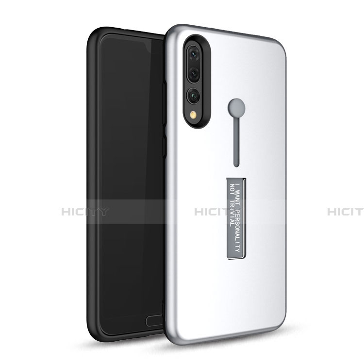 Funda Bumper Silicona y Plastico Mate Carcasa con Soporte P01 para Huawei P20 Pro Blanco