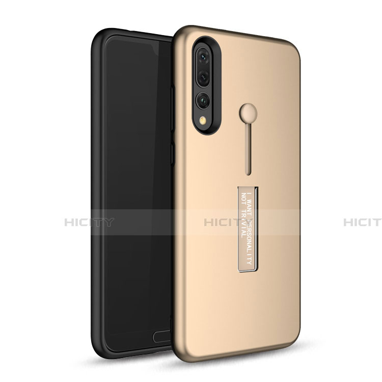 Funda Bumper Silicona y Plastico Mate Carcasa con Soporte P01 para Huawei P20 Pro Oro