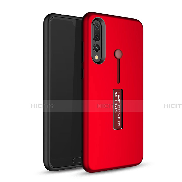 Funda Bumper Silicona y Plastico Mate Carcasa con Soporte P01 para Huawei P20 Pro Rojo