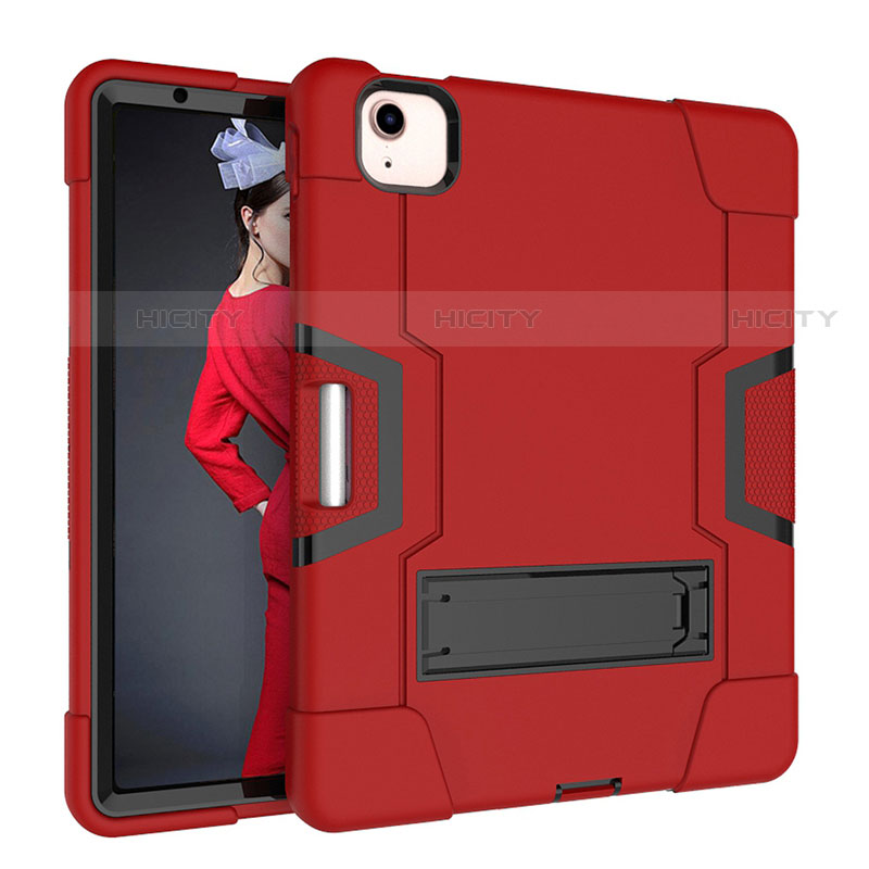 Funda Bumper Silicona y Plastico Mate Carcasa con Soporte para Apple iPad Air 10.9 (2020) Rojo