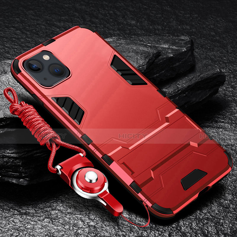 Funda Bumper Silicona y Plastico Mate Carcasa con Soporte para Apple iPhone 15 Rojo