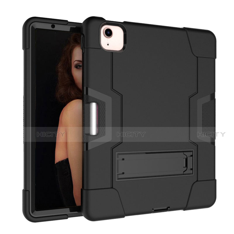 Funda Bumper Silicona y Plastico Mate Carcasa con Soporte para Apple New iPad Air 10.9 (2020) Negro