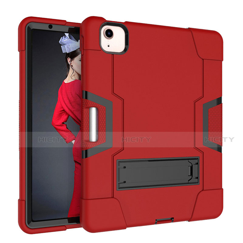 Funda Bumper Silicona y Plastico Mate Carcasa con Soporte para Apple New iPad Air 10.9 (2020) Rojo