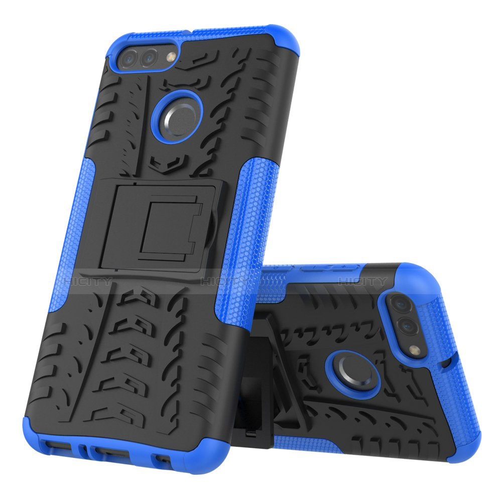 Funda Bumper Silicona y Plastico Mate Carcasa con Soporte para Huawei Enjoy 8 Plus Azul