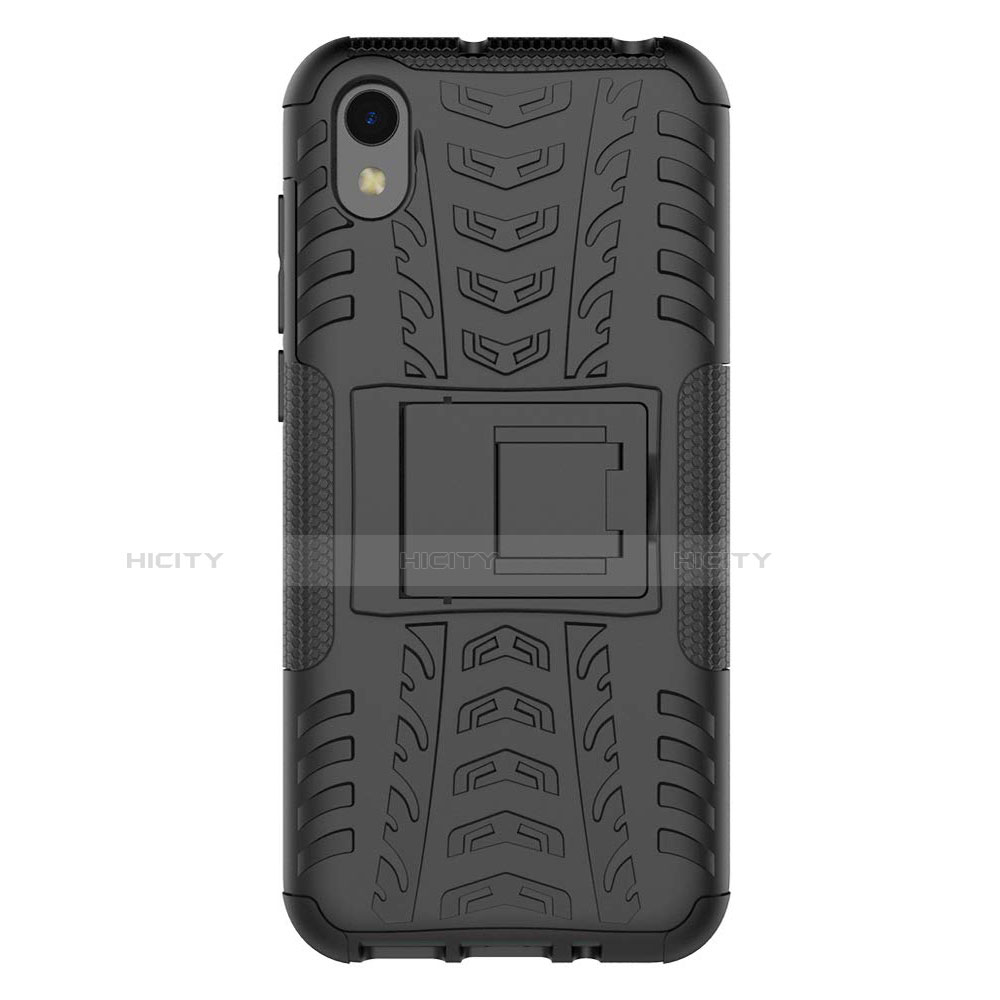 Funda Bumper Silicona y Plastico Mate Carcasa con Soporte para Huawei Enjoy 8S Negro