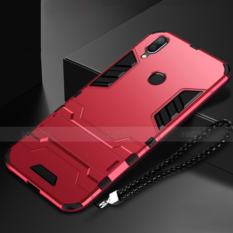 Funda Bumper Silicona y Plastico Mate Carcasa con Soporte para Huawei Honor 10 Lite Rojo