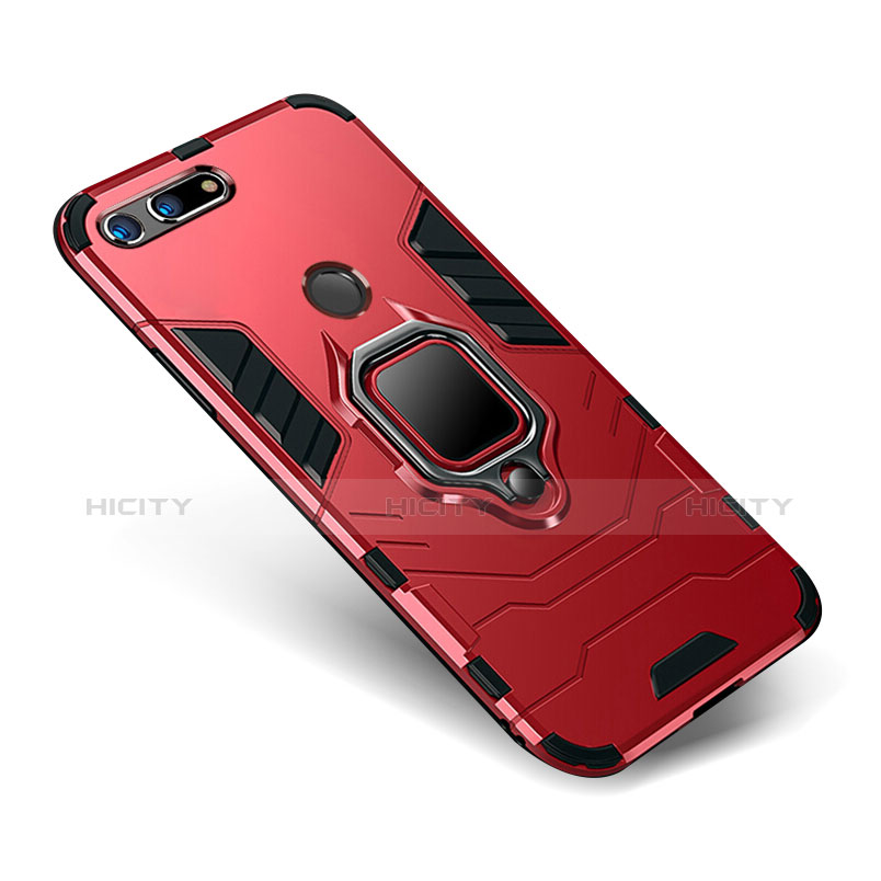 Funda Bumper Silicona y Plastico Mate Carcasa con Soporte para Huawei Honor V20 Rojo