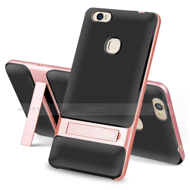 Funda Bumper Silicona y Plastico Mate Carcasa con Soporte para Huawei Honor V8 Max Negro