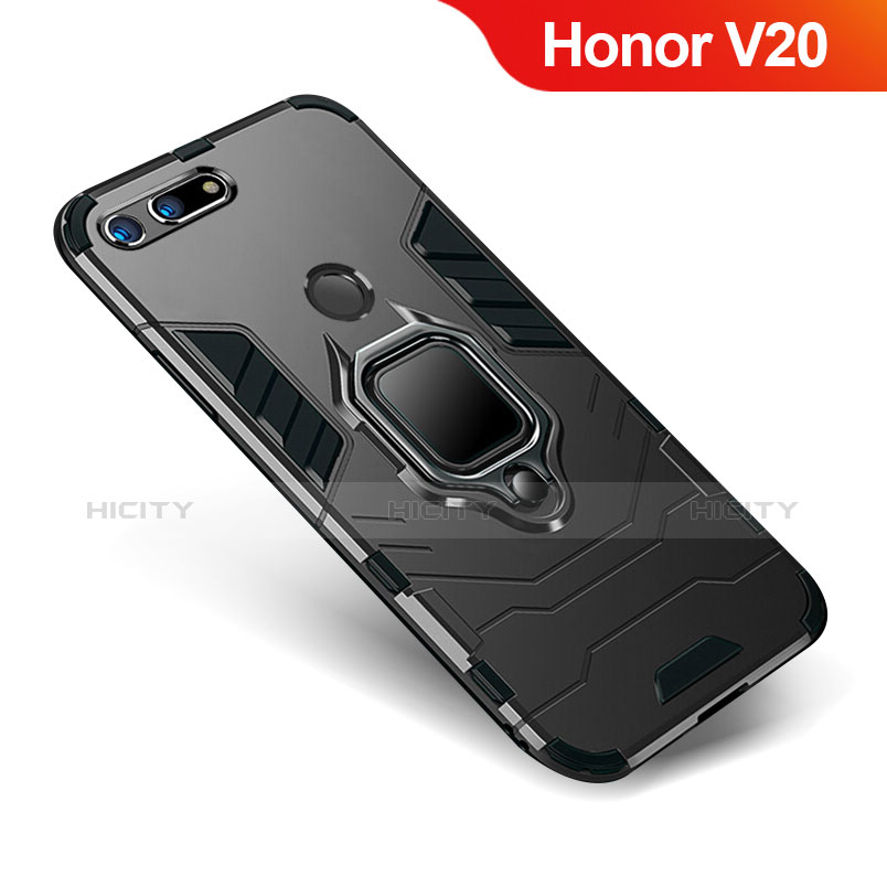 Funda Bumper Silicona y Plastico Mate Carcasa con Soporte para Huawei Honor View 20 Negro