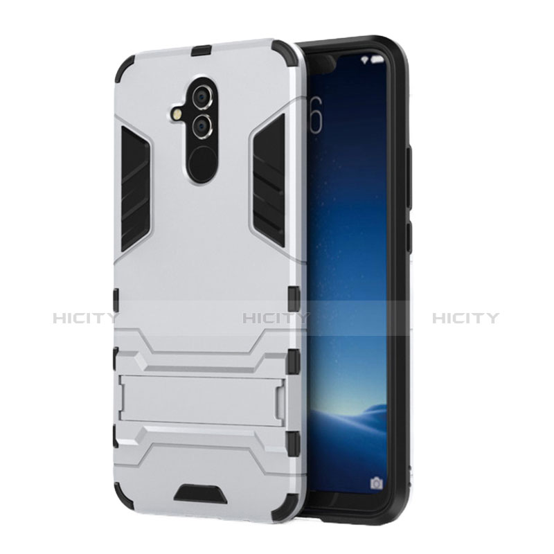 Funda Bumper Silicona y Plastico Mate Carcasa con Soporte para Huawei Mate 20 Lite Blanco