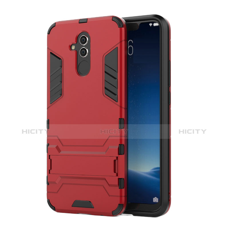 Funda Bumper Silicona y Plastico Mate Carcasa con Soporte para Huawei Mate 20 Lite Rojo