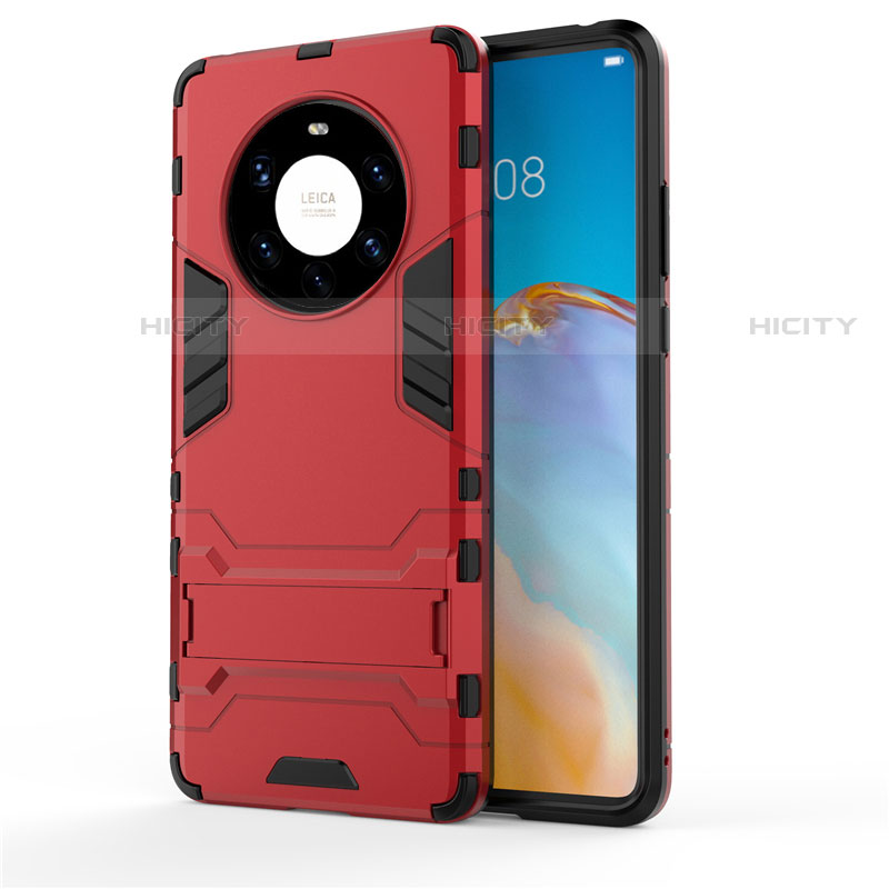 Funda Bumper Silicona y Plastico Mate Carcasa con Soporte para Huawei Mate 40 Pro+ Plus Rojo