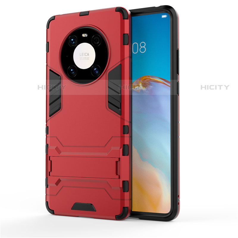 Funda Bumper Silicona y Plastico Mate Carcasa con Soporte para Huawei Mate 40E 4G Rojo