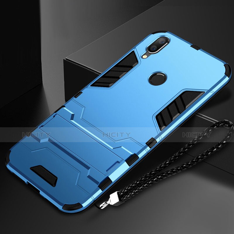 Funda Bumper Silicona y Plastico Mate Carcasa con Soporte para Huawei P Smart (2019) Azul Cielo