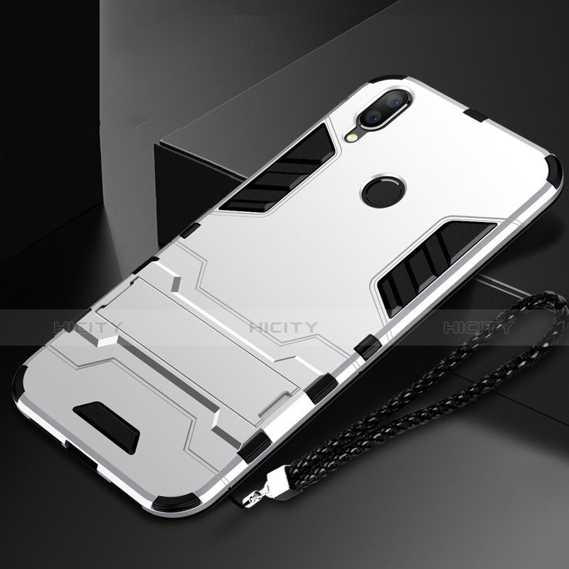 Funda Bumper Silicona y Plastico Mate Carcasa con Soporte para Huawei P Smart (2019) Plata