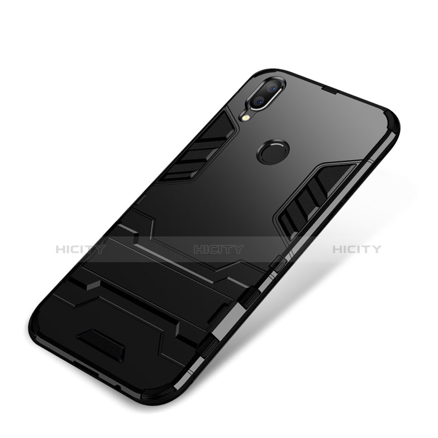 Funda Bumper Silicona y Plastico Mate Carcasa con Soporte para Huawei P Smart+ Plus Negro