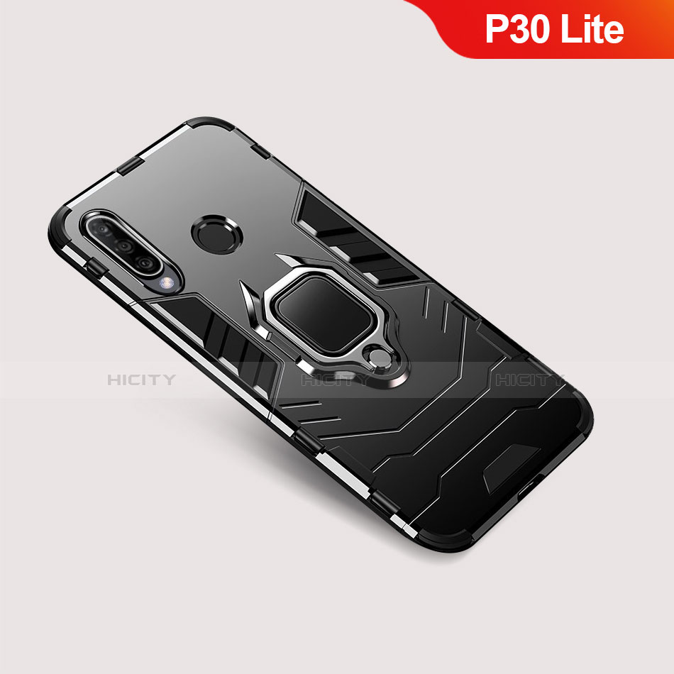 Funda Bumper Silicona y Plastico Mate Carcasa con Soporte para Huawei P30 Lite Negro