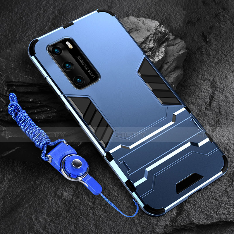 Funda Bumper Silicona y Plastico Mate Carcasa con Soporte para Huawei P40 Azul