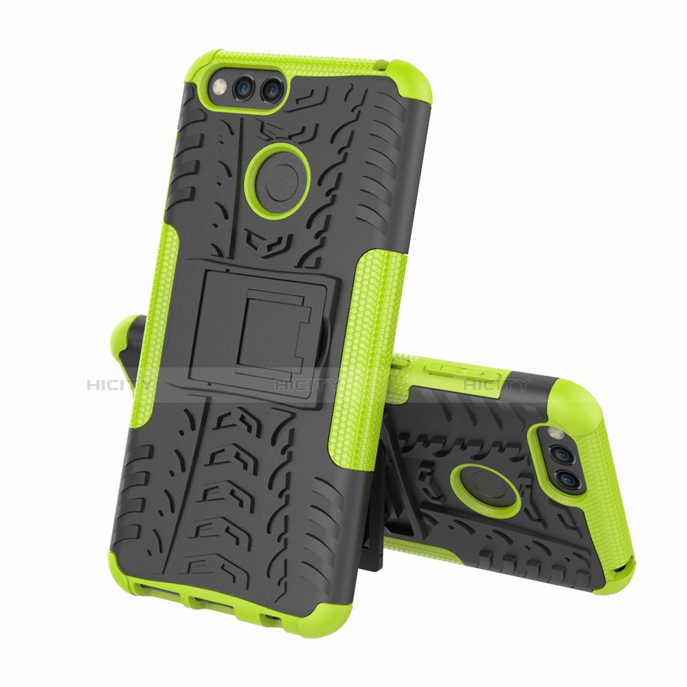 Funda Bumper Silicona y Plastico Mate Carcasa con Soporte para Huawei Y6 Prime (2018) Verde