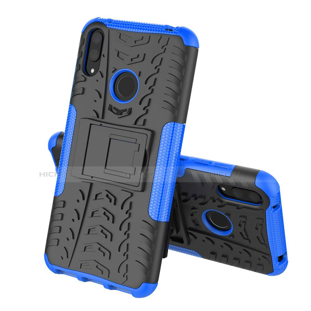 Funda Bumper Silicona y Plastico Mate Carcasa con Soporte para Huawei Y7 (2019) Azul