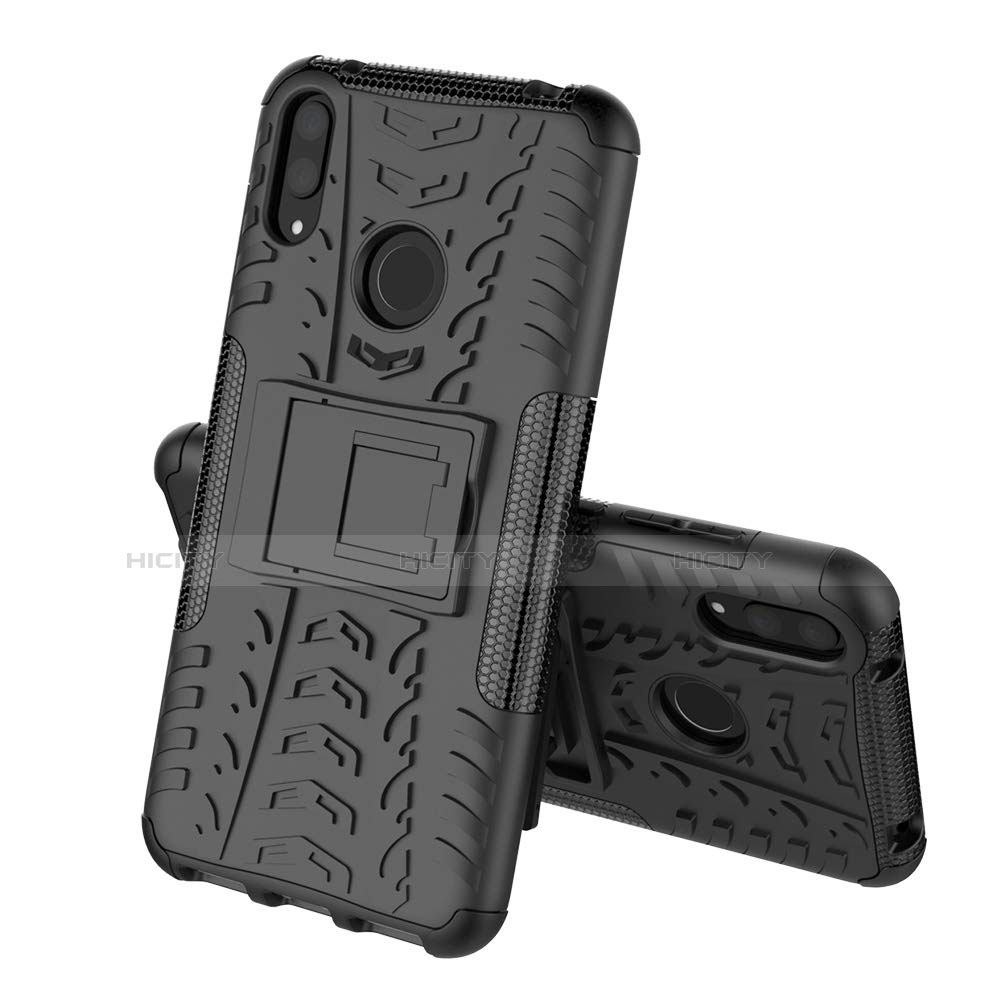 Funda Bumper Silicona y Plastico Mate Carcasa con Soporte para Huawei Y7 (2019) Negro