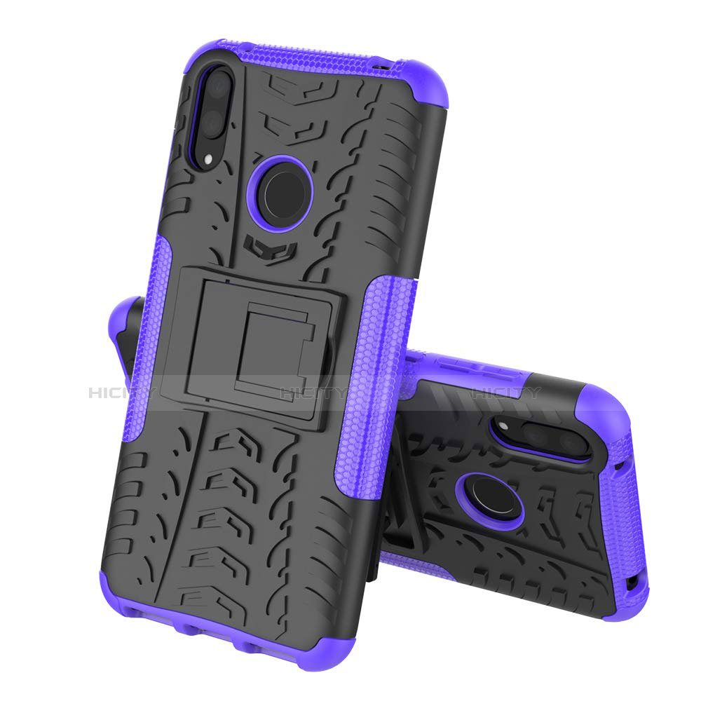 Funda Bumper Silicona y Plastico Mate Carcasa con Soporte para Huawei Y7 Pro (2019) Morado