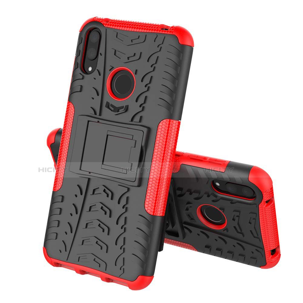 Funda Bumper Silicona y Plastico Mate Carcasa con Soporte para Huawei Y7 Pro (2019) Rojo