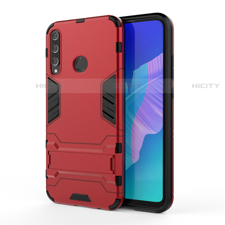 Funda Bumper Silicona y Plastico Mate Carcasa con Soporte para Huawei Y7p Rojo