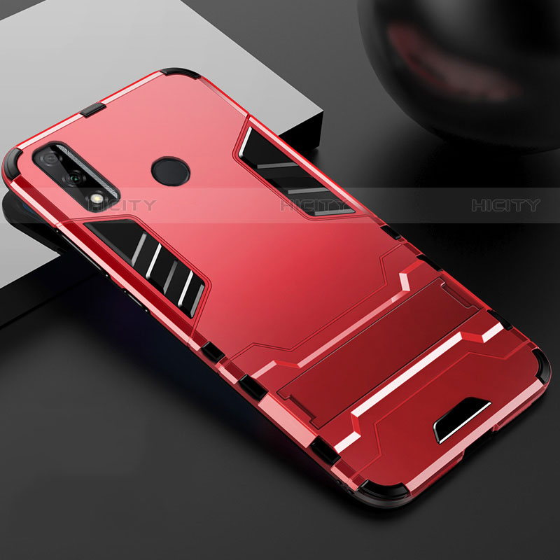 Funda Bumper Silicona y Plastico Mate Carcasa con Soporte para Huawei Y8s Rojo