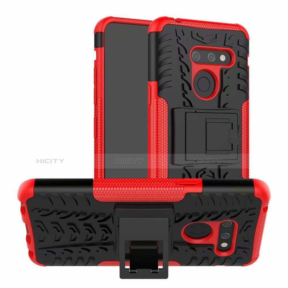 Funda Bumper Silicona y Plastico Mate Carcasa con Soporte para LG G8 ThinQ Rojo