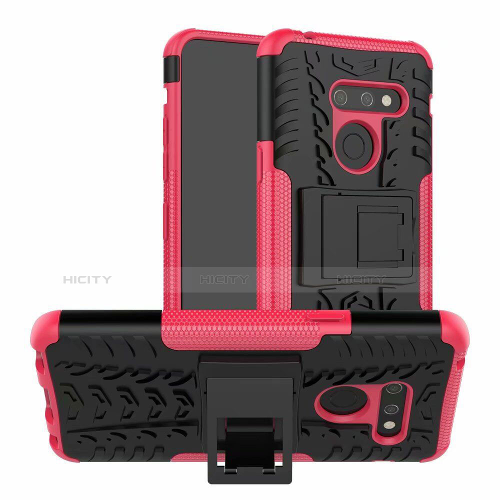 Funda Bumper Silicona y Plastico Mate Carcasa con Soporte para LG G8 ThinQ Rosa