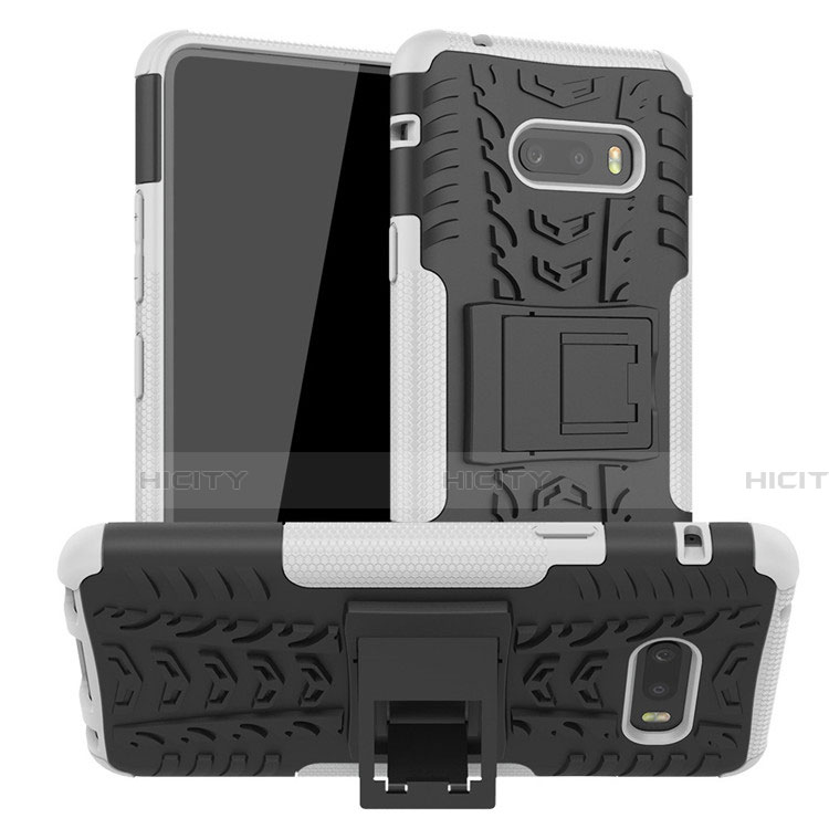 Funda Bumper Silicona y Plastico Mate Carcasa con Soporte para LG G8X ThinQ Gris