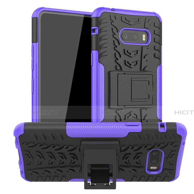 Funda Bumper Silicona y Plastico Mate Carcasa con Soporte para LG G8X ThinQ Morado