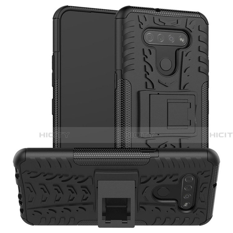 Funda Bumper Silicona y Plastico Mate Carcasa con Soporte para LG K51 Negro