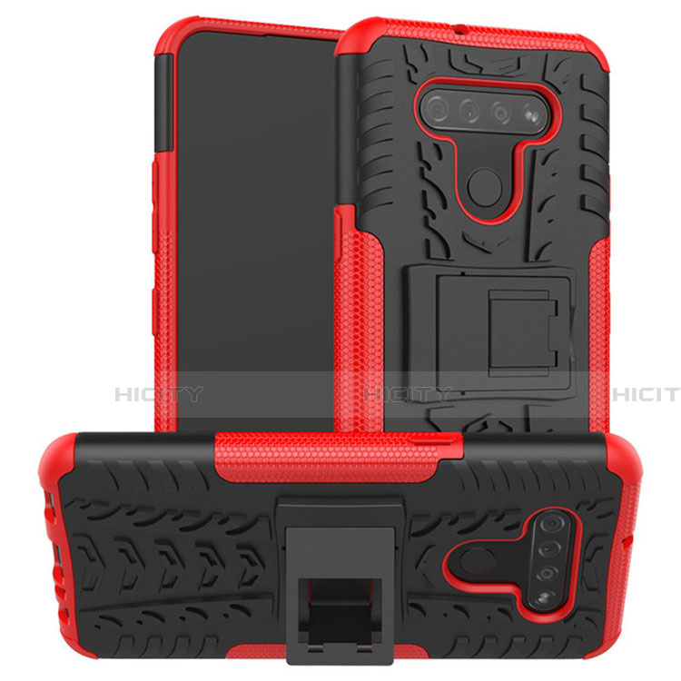 Funda Bumper Silicona y Plastico Mate Carcasa con Soporte para LG K51 Rojo