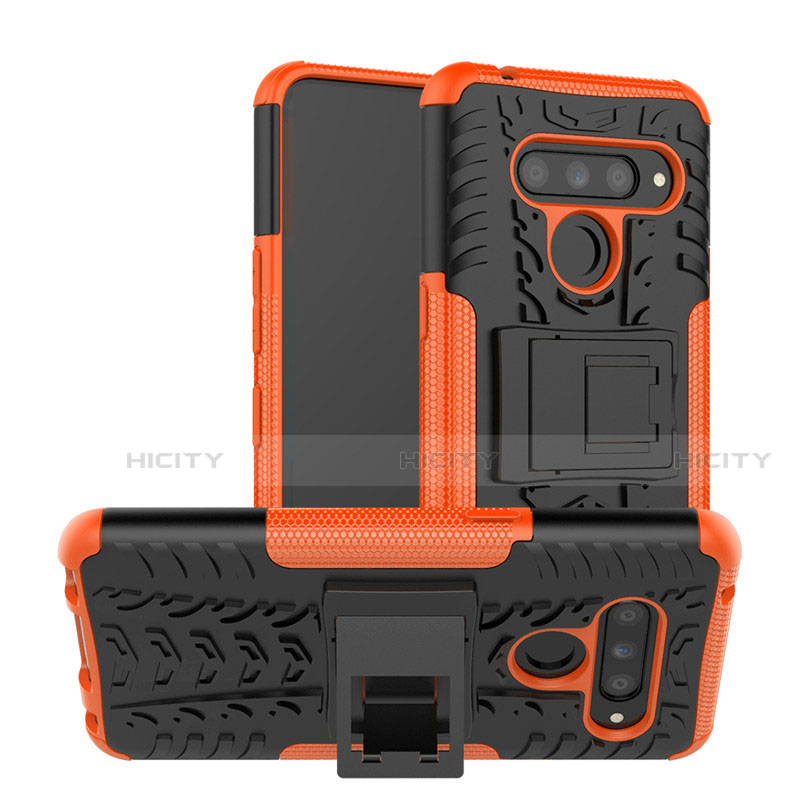 Funda Bumper Silicona y Plastico Mate Carcasa con Soporte para LG V50 ThinQ 5G Naranja