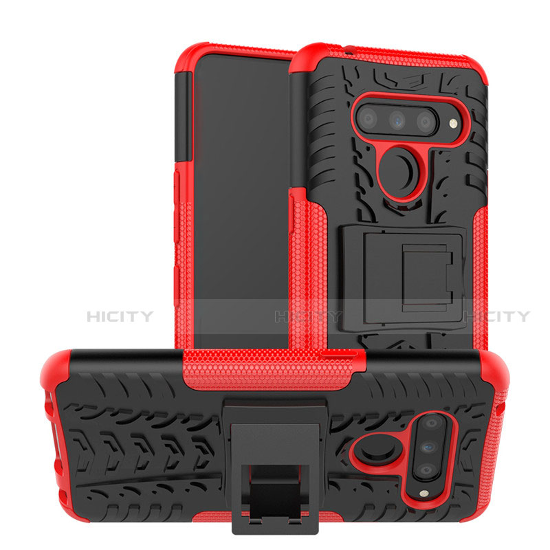 Funda Bumper Silicona y Plastico Mate Carcasa con Soporte para LG V50 ThinQ 5G Rojo