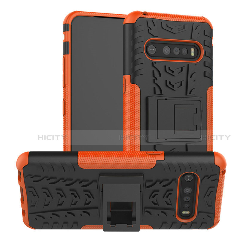 Funda Bumper Silicona y Plastico Mate Carcasa con Soporte para LG V60 ThinQ 5G Naranja