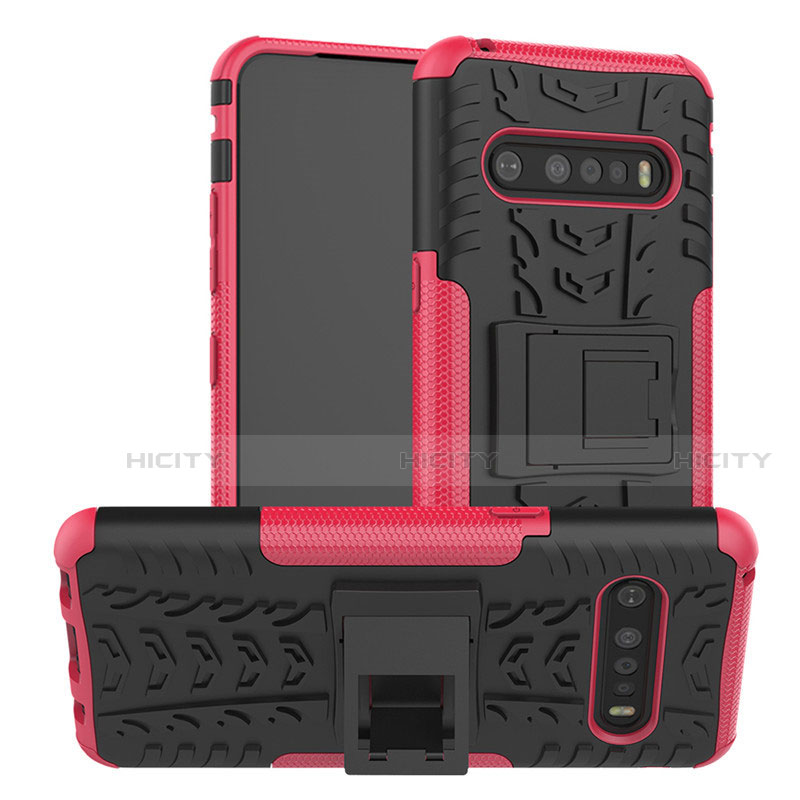 Funda Bumper Silicona y Plastico Mate Carcasa con Soporte para LG V60 ThinQ 5G Rosa