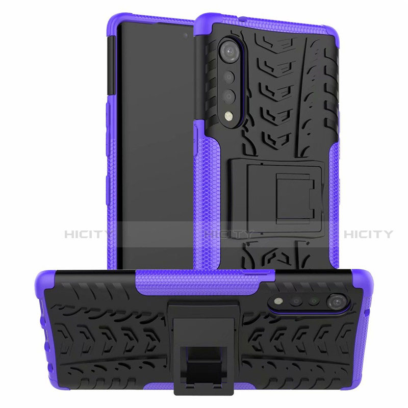 Funda Bumper Silicona y Plastico Mate Carcasa con Soporte para LG Velvet 4G