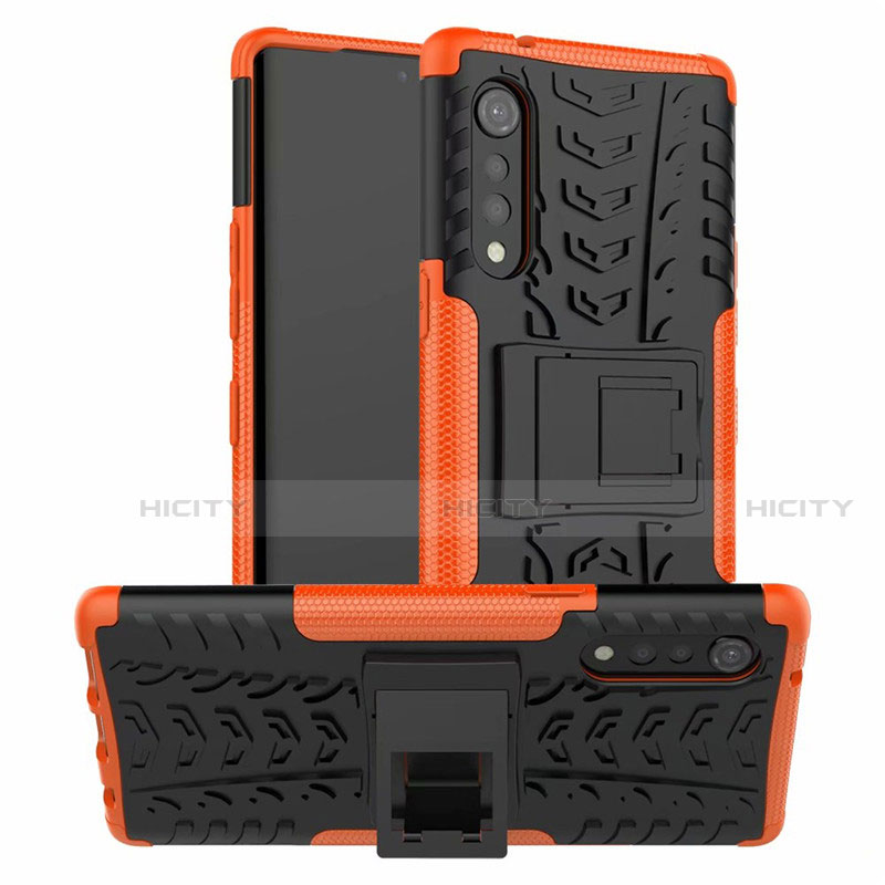 Funda Bumper Silicona y Plastico Mate Carcasa con Soporte para LG Velvet 4G Naranja