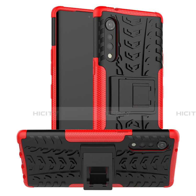 Funda Bumper Silicona y Plastico Mate Carcasa con Soporte para LG Velvet 4G Rojo